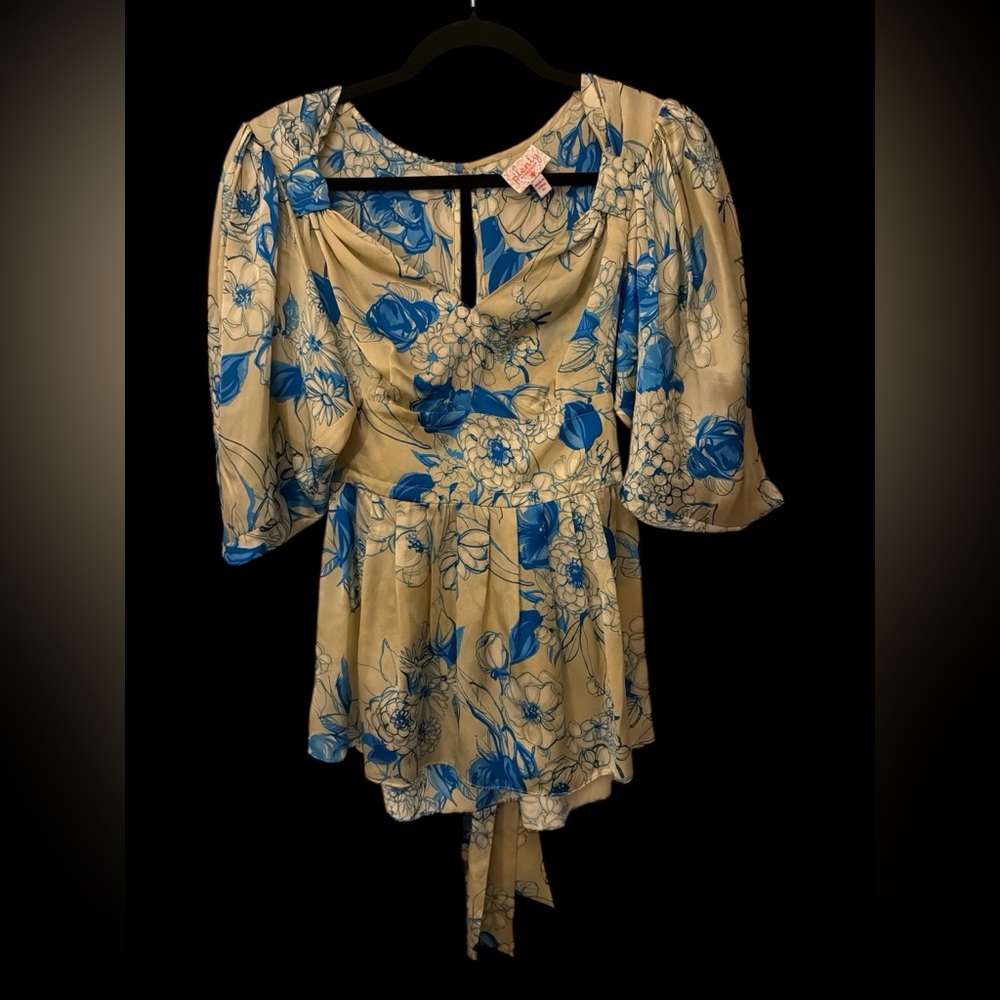 Plenty by Tracy Reese Silk Blue Floral Peplum Blouse Size 10